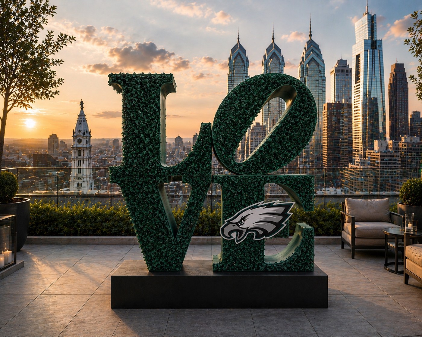 Greenery LOVE display with Eagles detail
